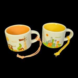 Starbucks Ornaments Dallas Texas Demitasse Coffee Cups 2 oz Set of Two Boxed New